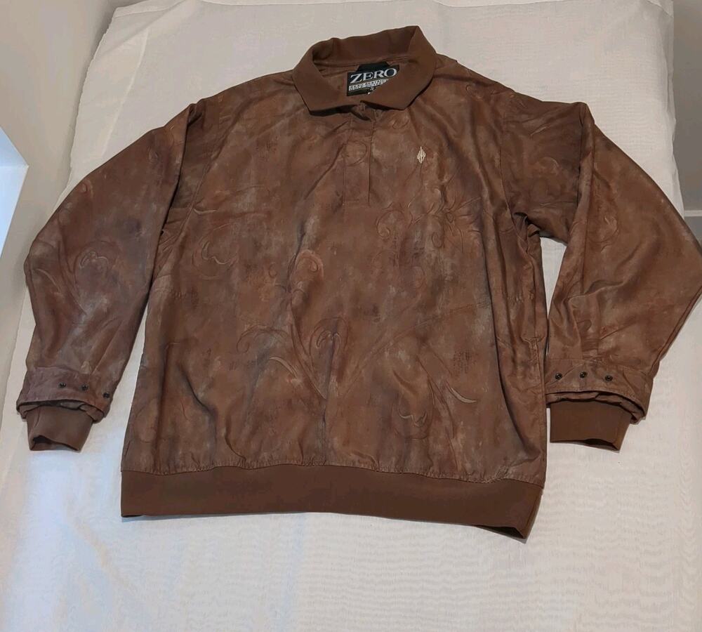 Zero Restriction Jacket Mens XL Brown Print Golf Windbreaker 1/4 Snap Pullover